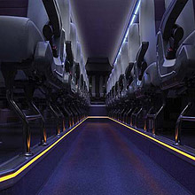 Buss: 12,7 mm Orange Extrem Light Tape® för att markera mittgången på en Daewoo buss