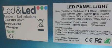 LED panel etikett